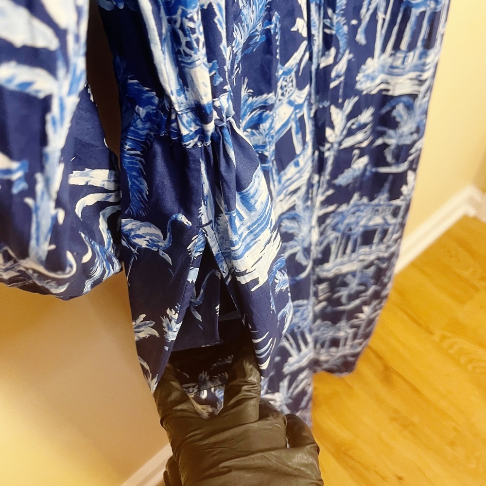 J.McLaughlin Maxi Dress Womens M Blue Filipa de Abreu Toile Cotton Long Sleeve‎ - Picture 8 of 11